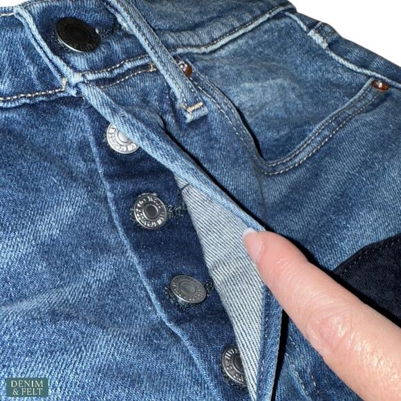 Levi’s x Free People 501 Skinny Studded Patch Jeans Blue Black Velvet Detail 26 - Picture 8 of 13